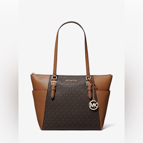 Michael Kors Handbags - 🤎NEW 🤎 Charlotte Large Logo and Leather Top-Zip Tote Bag
